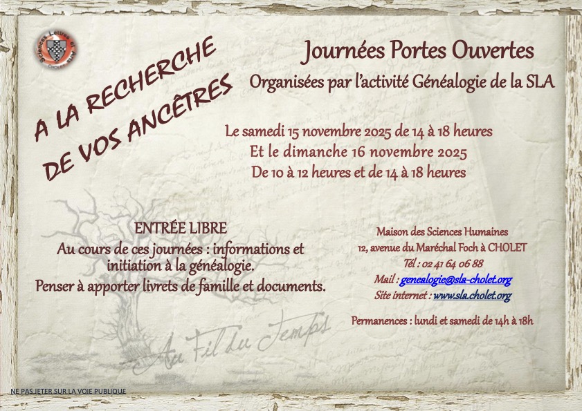 Portes Ouvertes Généalogie - 15 et 16 Novembre 2025